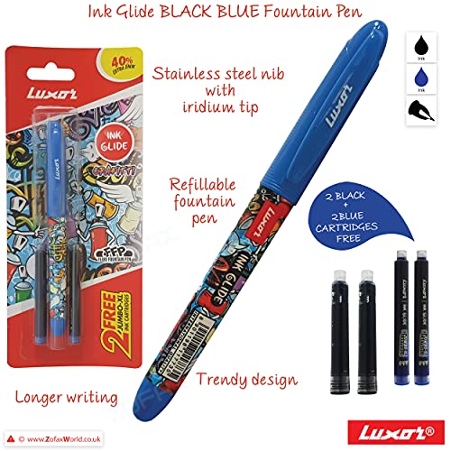 Luxor ink glide fountain pen + 2N jumbo xl cartridges (Free) view 3